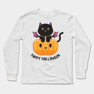 Black cat in a pumpkin Long Sleeve T-Shirt